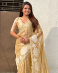 Yellow Soft Oris Silk with Patch Embroidery Work Designer Saree