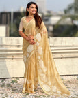 Yellow Soft Oris Silk with Patch Embroidery Work Designer Saree