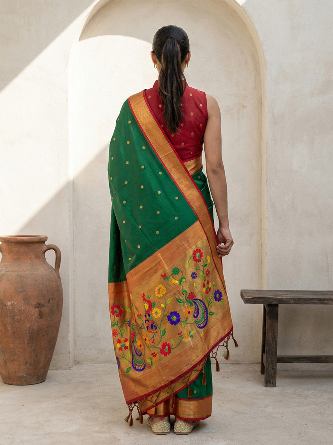 Green Soft Traditional Paithani Silk Zari Woven Peacock Pattern Saree