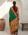 Green Soft Traditional Paithani Silk Zari Woven Peacock Pattern Saree