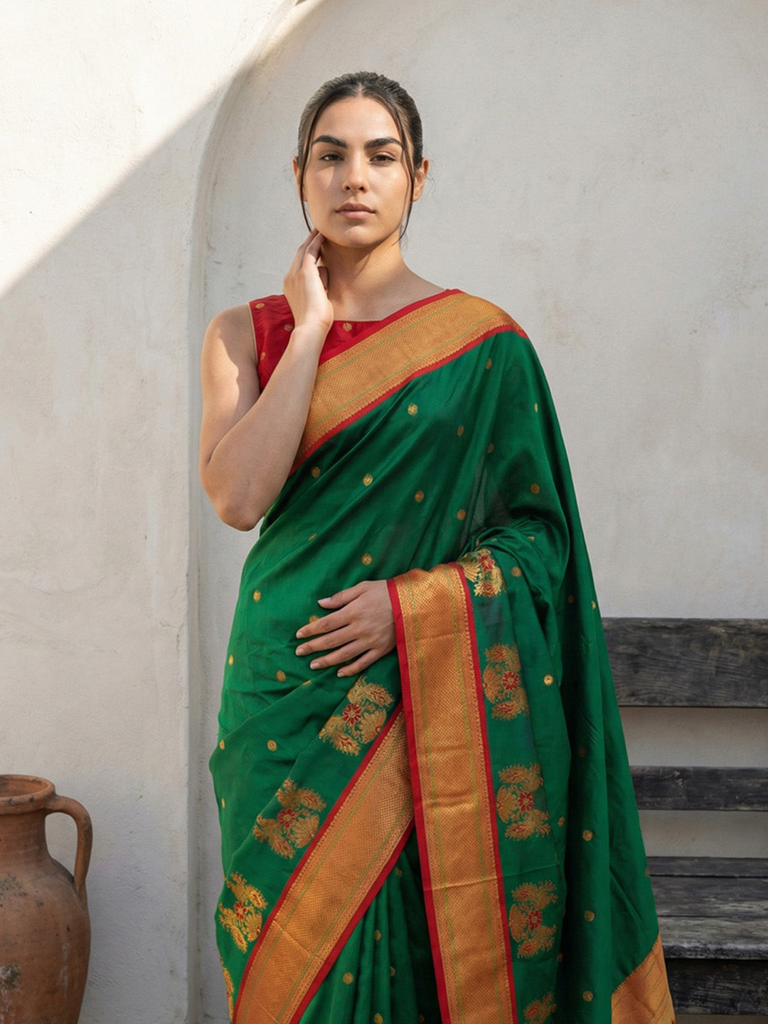 Green Soft Traditional Paithani Silk Zari Woven Peacock Pattern Saree