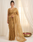 Gold Organza Silk Saree with Sequins Embroidery Work Saree