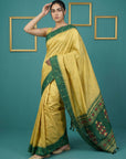 Cream & Green Handloom Traditional Yeola Paithani Silk Saree