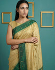 Cream & Green Handloom Traditional Yeola Paithani Silk Saree