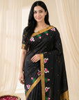 Black Soft Paithani Silk Saree with Swan Concept Saree