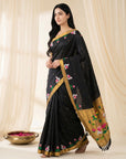 Black Soft Paithani Silk Saree with Swan Concept Saree