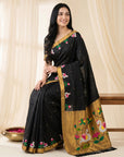 Black Soft Paithani Silk Saree with Swan Concept Saree