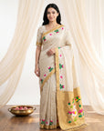 Cream Soft Paithani Silk Saree with Swan Concept Saree