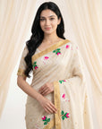 Cream Soft Paithani Silk Saree with Swan Concept Saree