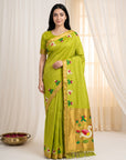 Mehendi Green Soft Paithani Silk Saree with Swan Concept Saree