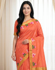 Peach Soft Paithani Silk Saree with Swan Concept Saree