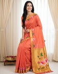 Peach Soft Paithani Silk Saree with Swan Concept Saree