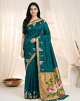 Peacock Blue Soft Paithani Silk Saree with Swan Concept Saree
