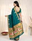 Peacock Blue Soft Paithani Silk Saree with Swan Concept Saree