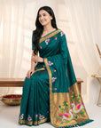 Peacock Blue Soft Paithani Silk Saree with Swan Concept Saree