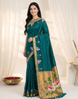 Peacock Blue Soft Paithani Silk Saree with Swan Concept Saree