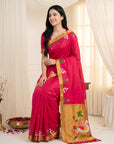 Rani Pink Soft Paithani Silk Saree with Swan Concept Saree