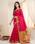 Rani Pink Soft Paithani Silk Saree with Swan Concept Saree