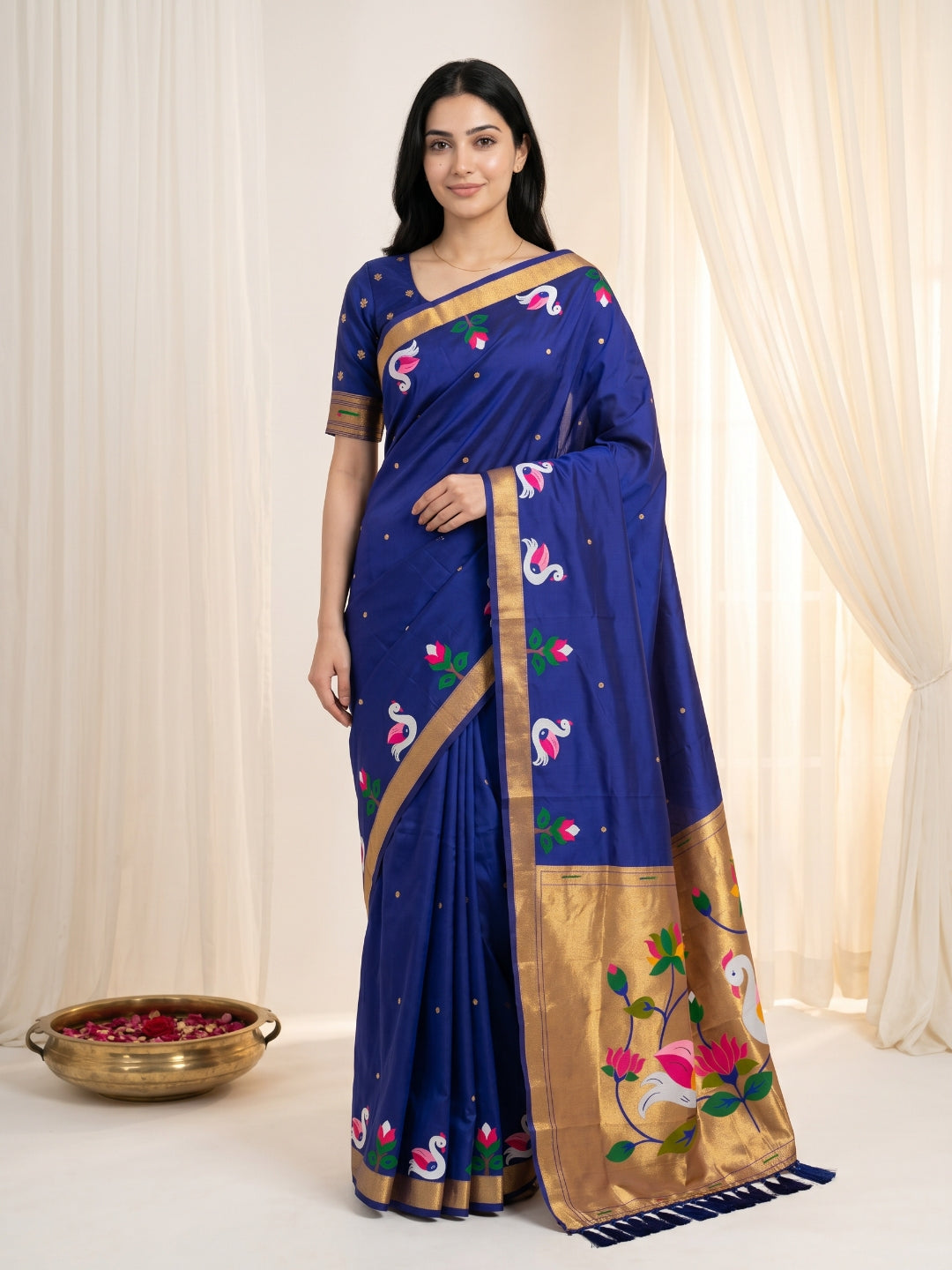 Violet Soft Paithani Silk Saree with Swan Concept Saree