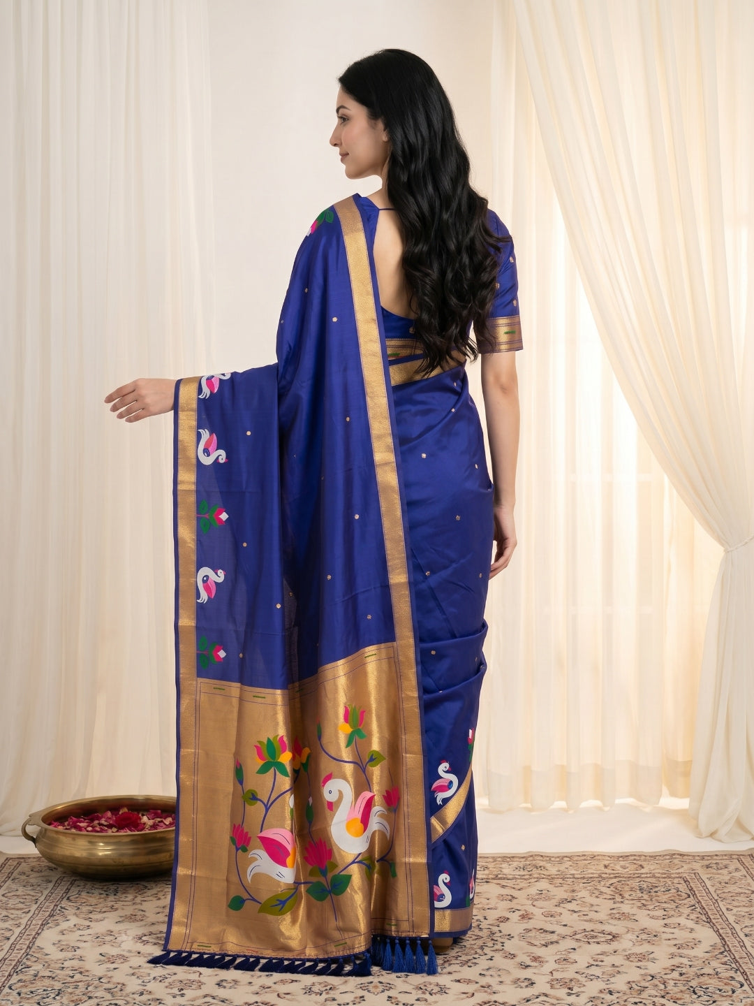 Violet Soft Paithani Silk Saree with Swan Concept Saree