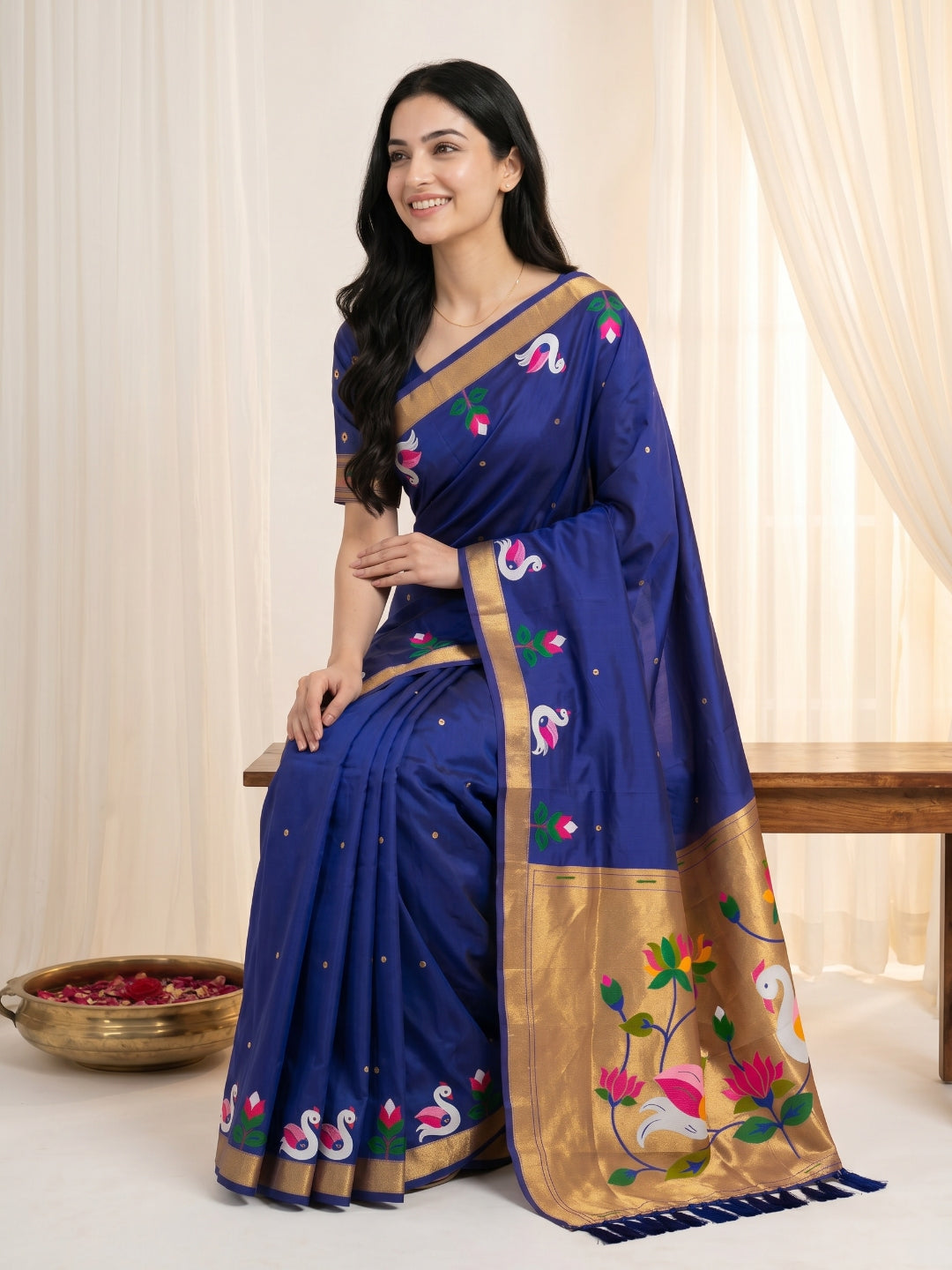 Violet Soft Paithani Silk Saree with Swan Concept Saree