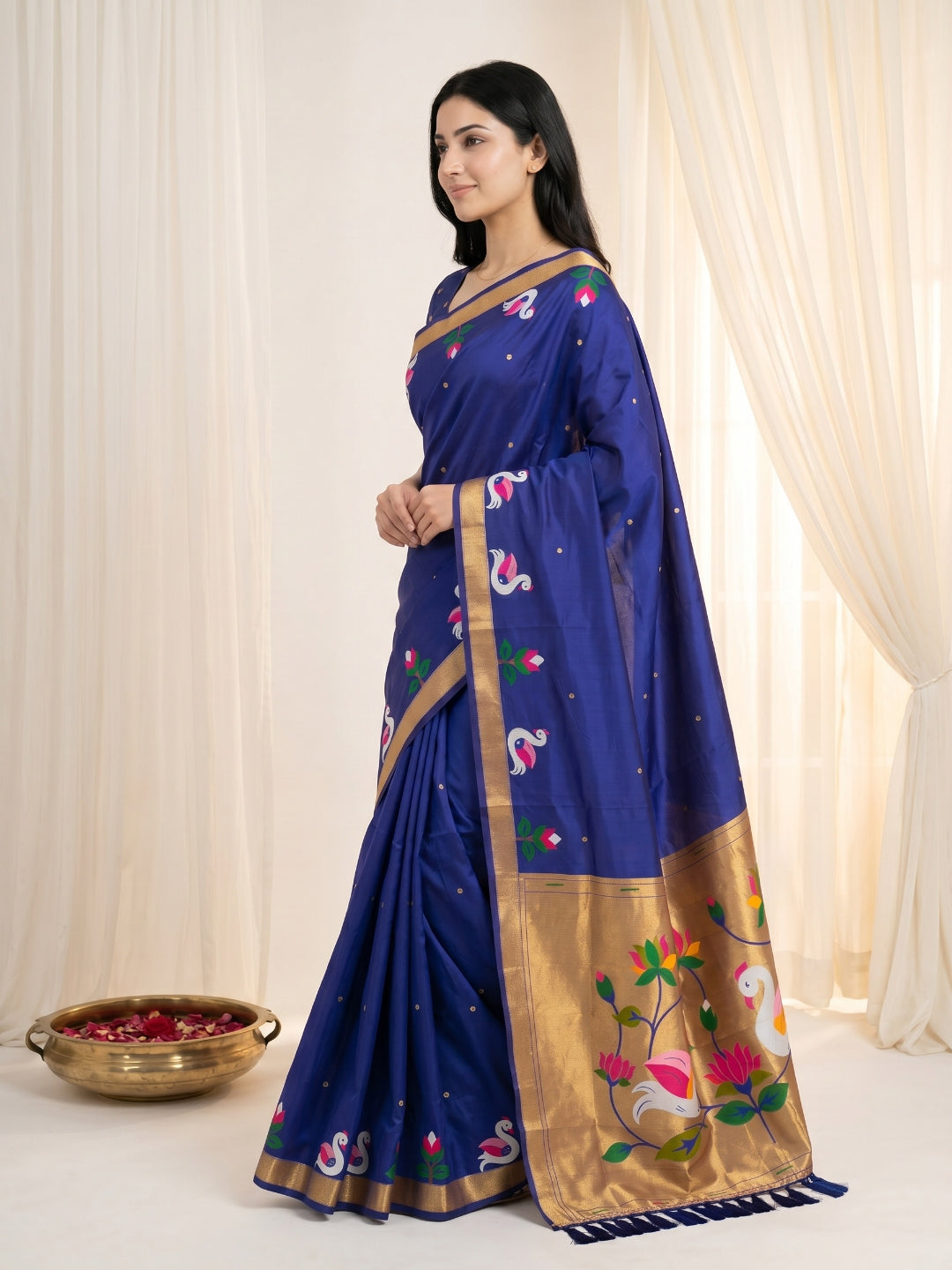 Violet Soft Paithani Silk Saree with Swan Concept Saree