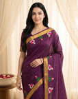 Wine Soft Paithani Silk Saree with Swan Concept Saree
