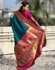 Peacock Blue Bandhani Weaves Silk Saree with Paithani Border & Pallu