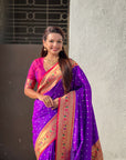 Purple Bandhani Weaves Silk Saree with Paithani Border & Pallu