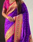 Purple Bandhani Weaves Silk Saree with Paithani Border & Pallu