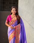 Lavender Bandhani Weaves Silk Saree with Paithani Border & Pallu