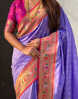 Lavender Bandhani Weaves Silk Saree with Paithani Border & Pallu