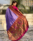 Lavender Bandhani Weaves Silk Saree with Paithani Border & Pallu
