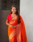 Orange Bandhani Weaves Silk Saree with Paithani Border & Pallu