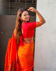 Orange Bandhani Weaves Silk Saree with Paithani Border & Pallu