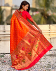Orange Bandhani Weaves Silk Saree with Paithani Border & Pallu