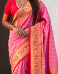 Baby Pink Bandhani Weaves Silk Saree with Paithani Border & Pallu