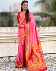 Baby Pink Bandhani Weaves Silk Saree with Paithani Border & Pallu
