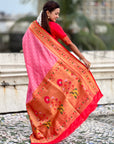 Baby Pink Bandhani Weaves Silk Saree with Paithani Border & Pallu