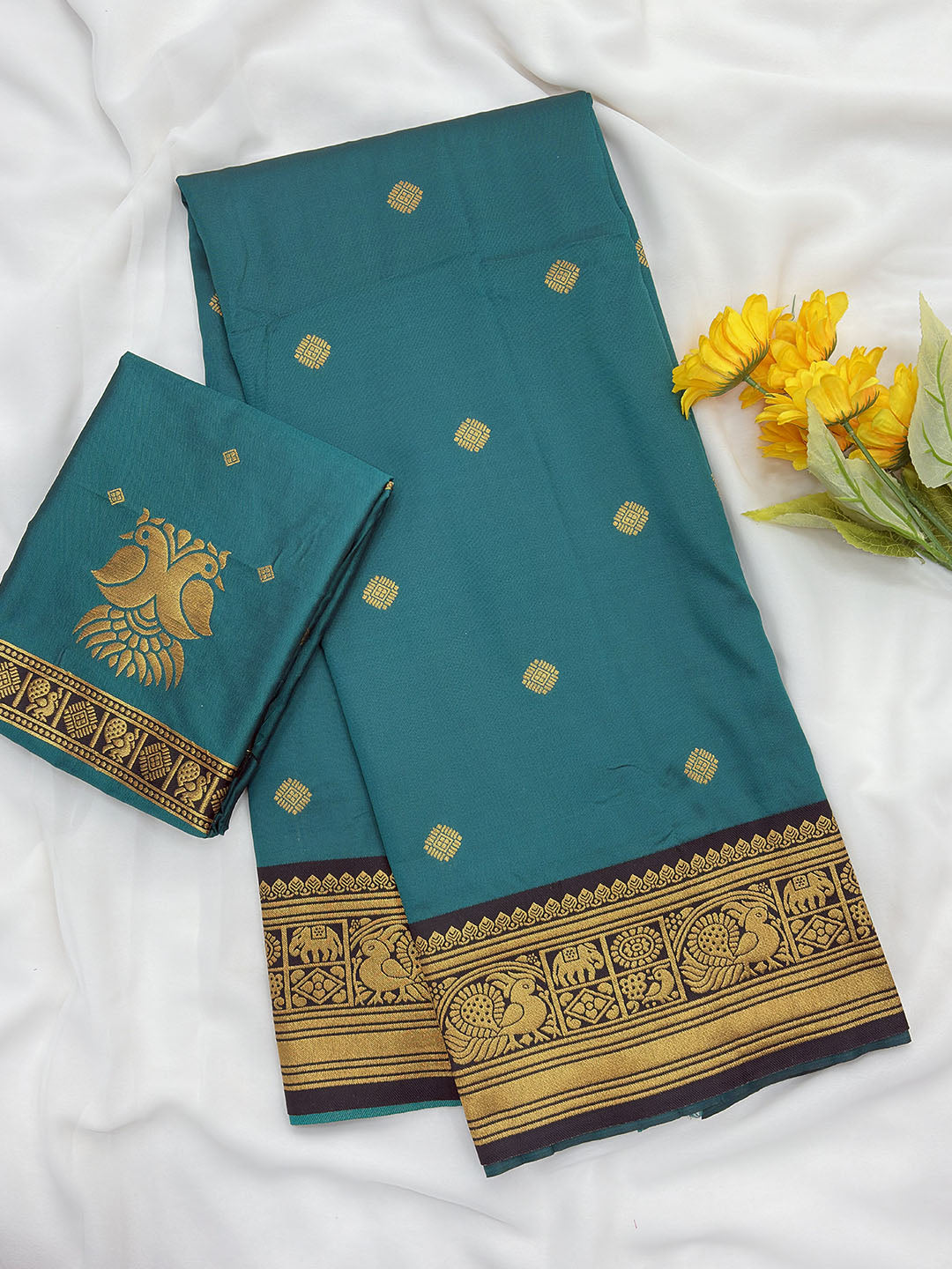 Rama Blue Soft Kanjivaram Silk Zari Woven Traditional Saree