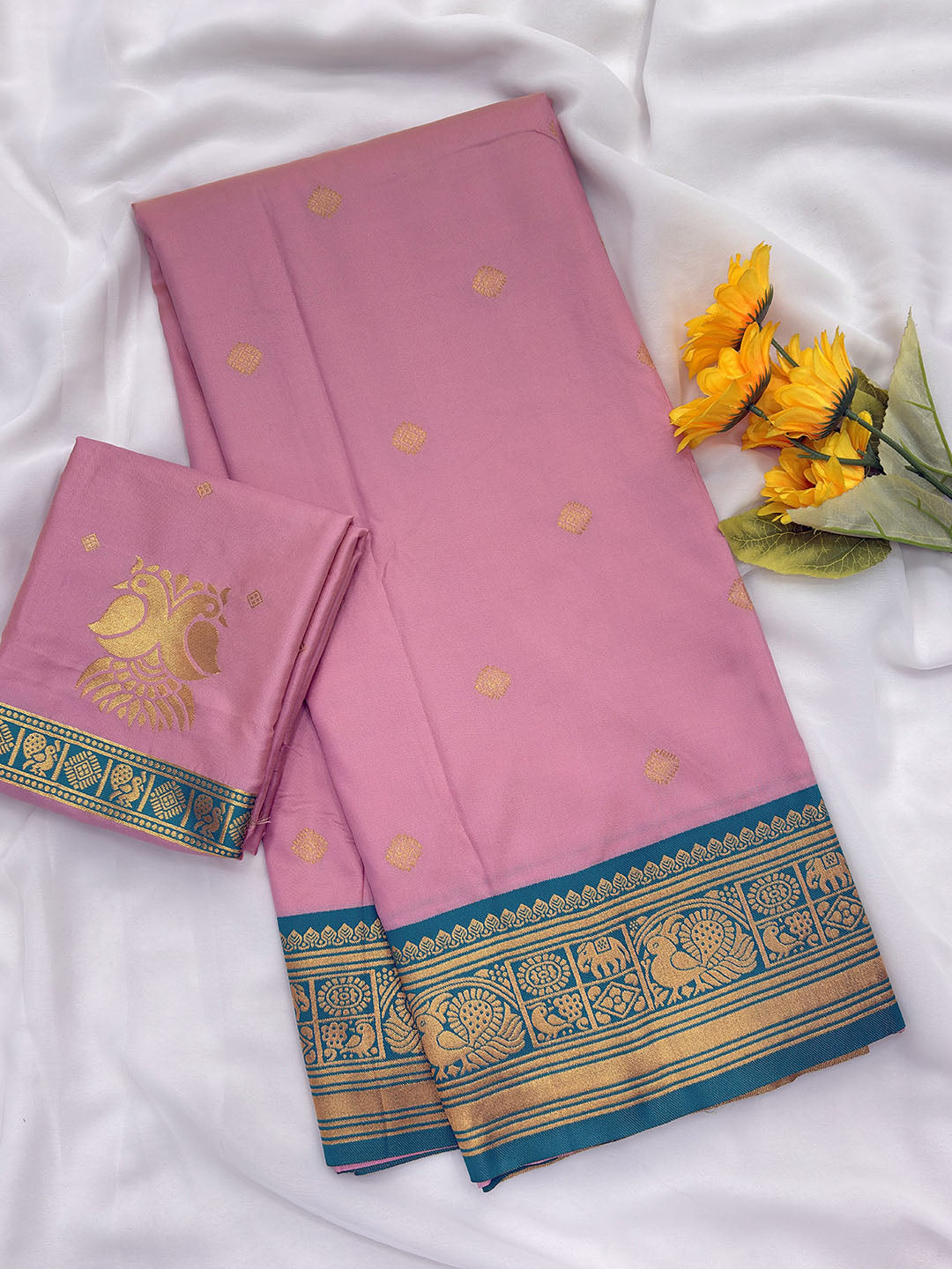 Light Pink Soft Kanjivaram Silk Zari Woven Traditional Saree
