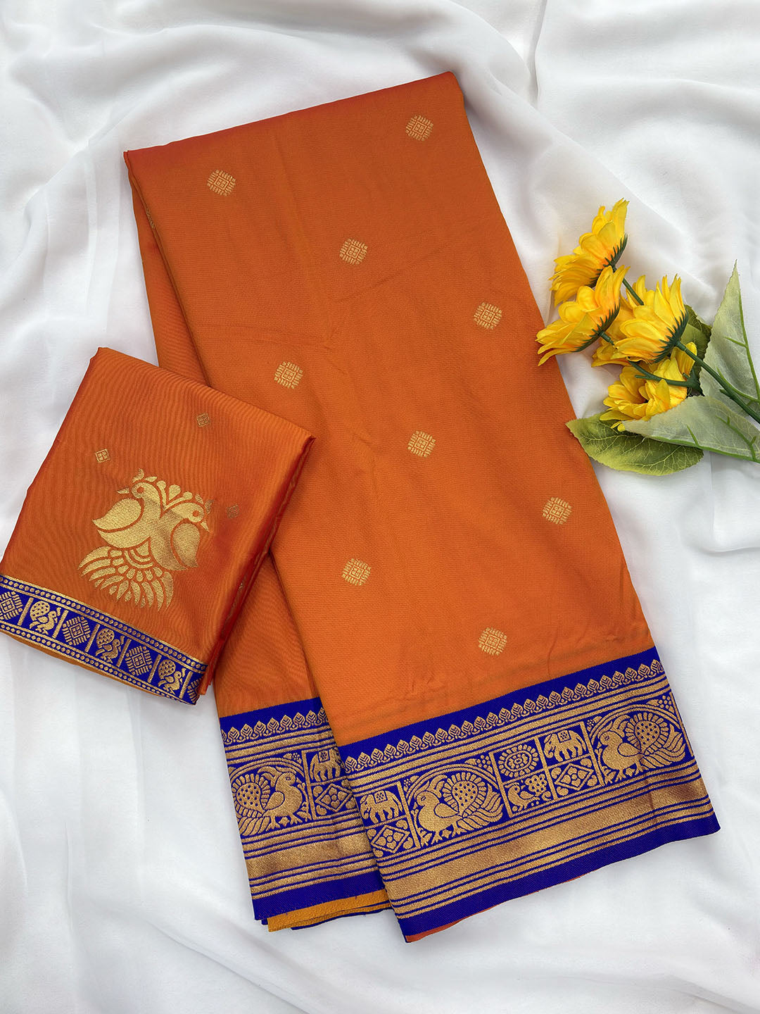 Orange Soft Kanjivaram Silk Zari Woven Traditional Saree
