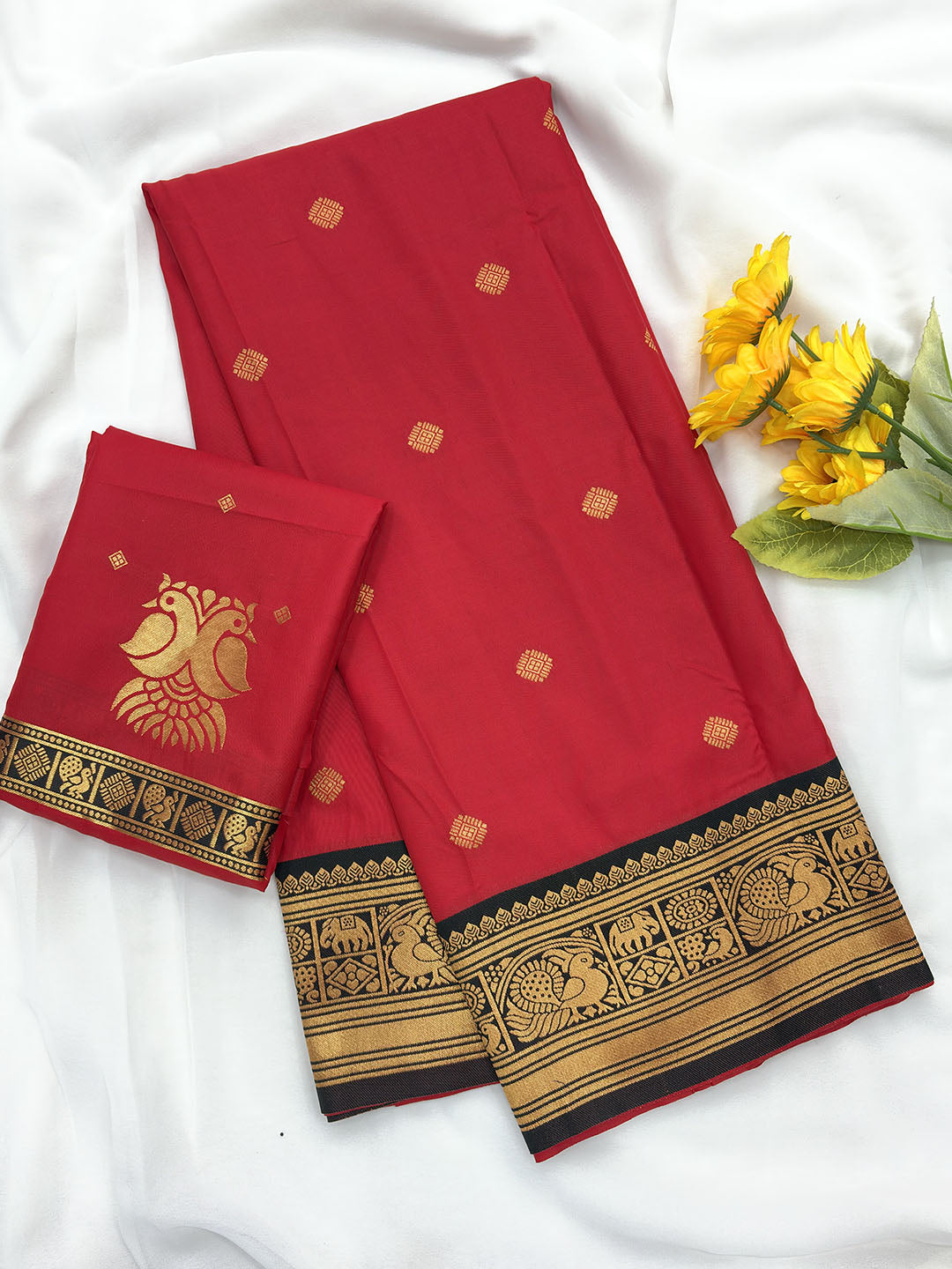 Red Soft Kanjivaram Silk Zari Woven Traditional Saree