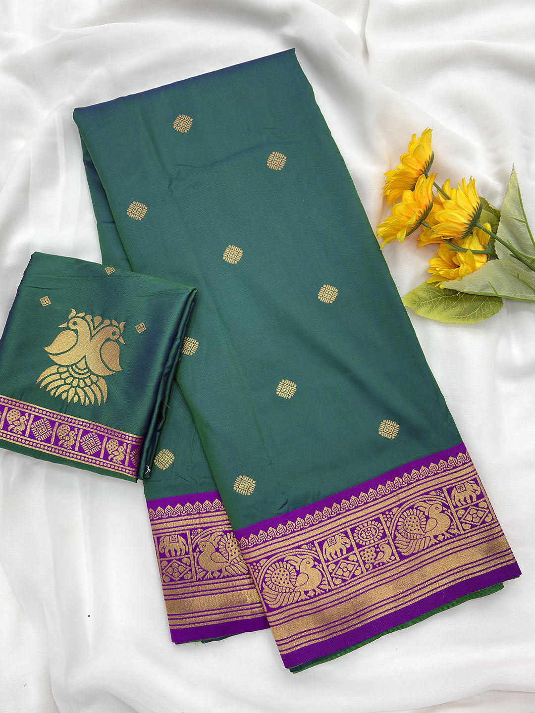 Peacock Blue Soft Kanjivaram Silk Zari Woven Traditional Saree