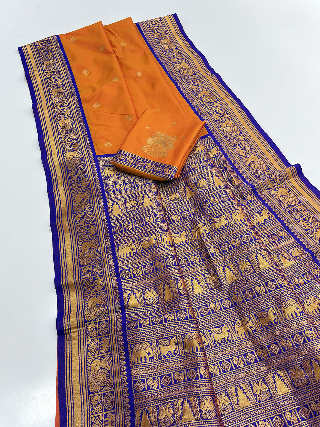 Orange Soft Kanjivaram Silk Zari Woven Traditional Saree