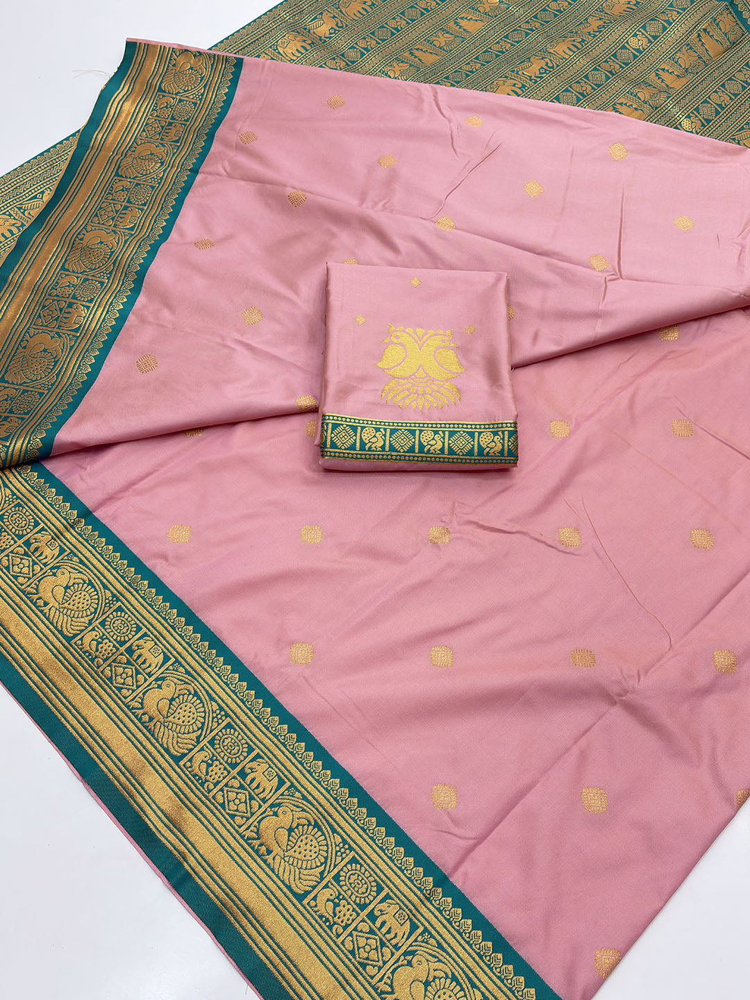 Light Pink Soft Kanjivaram Silk Zari Woven Traditional Saree