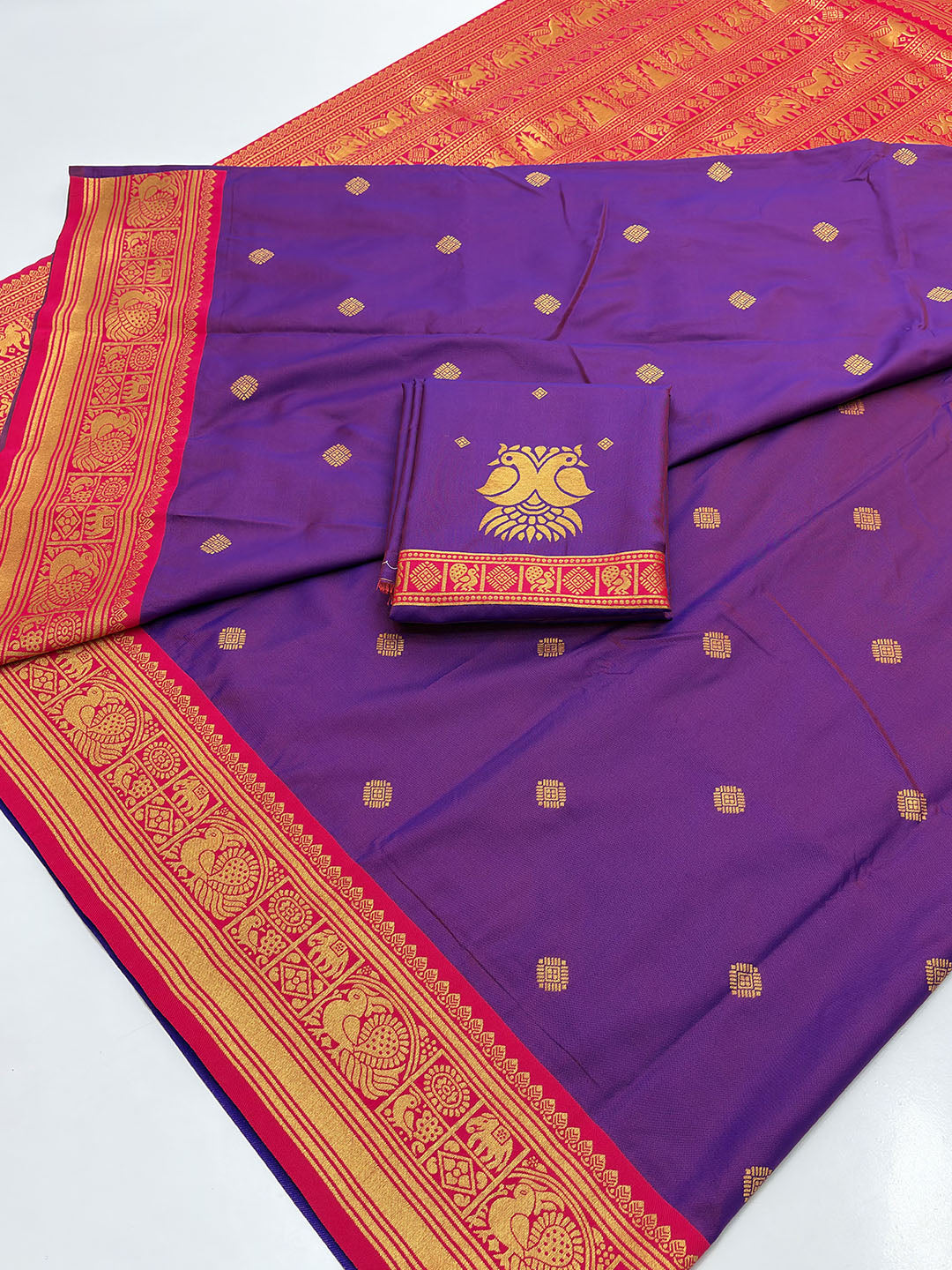 Purple (Red Tone) Soft Kanjivaram Silk Zari Woven Traditional Saree