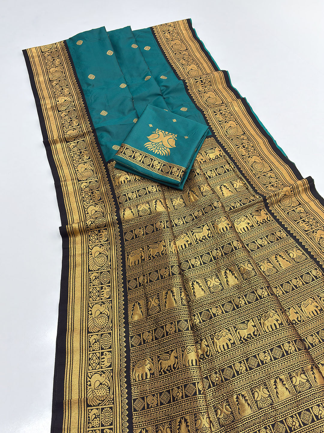 Rama Blue Soft Kanjivaram Silk Zari Woven Traditional Saree