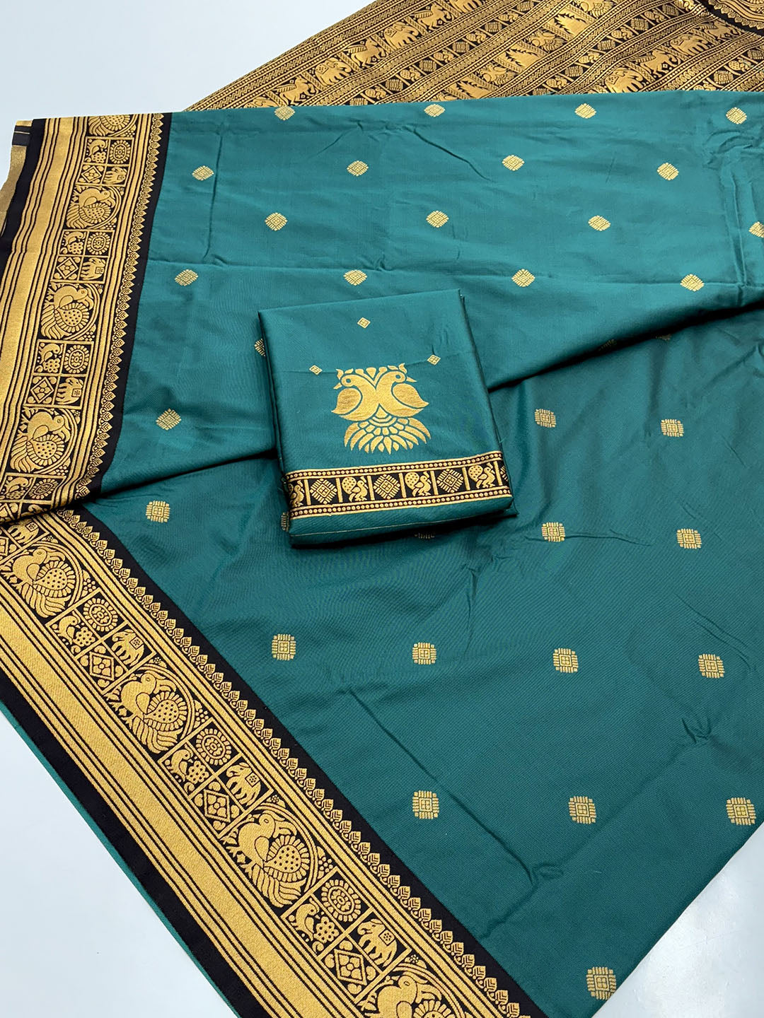 Rama Blue Soft Kanjivaram Silk Zari Woven Traditional Saree
