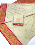 Cream Soft Kanjivaram Silk Zari Woven Traditional Saree